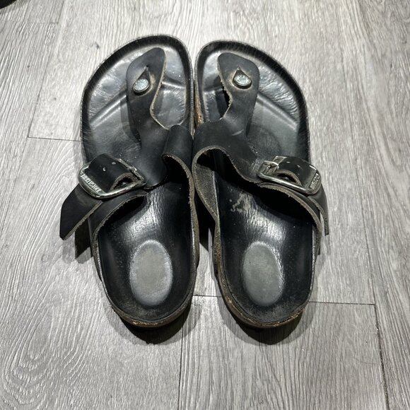 Women’s Birkenstock Gizeh Big Buckle Black Leather Thong Sandal Size 8 EU 39 - Picture 5 of 10